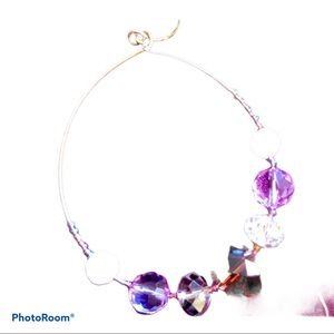 Glam Goth Purple Beaded Hoop Earrings with‎ French Hooks